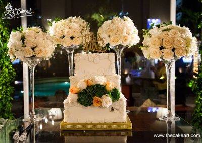 Elegante pastel de boda con suculentas y rosas - The Cake Art - Mejores Pasteles Personalizados Tegucigalpa