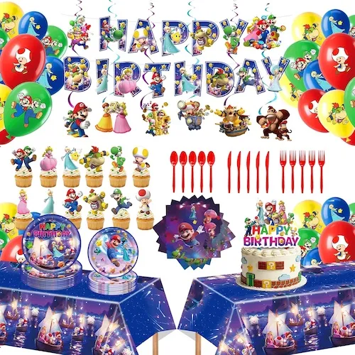 186PCS Super Mario Birthday Decorations, Party Sup